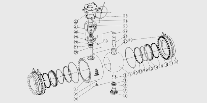 固定球(qiu)閥結構示意圖(tu) 固定球閥結構(gòu)示意圖