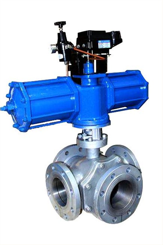 氣動(dòng)法蘭四通球閥(fa) 氣動法蘭四通(tōng)球閥